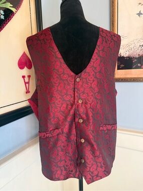 Men's Zodiac Burgundy Paisley Satin Tuxedo Vest Waistcoat XL